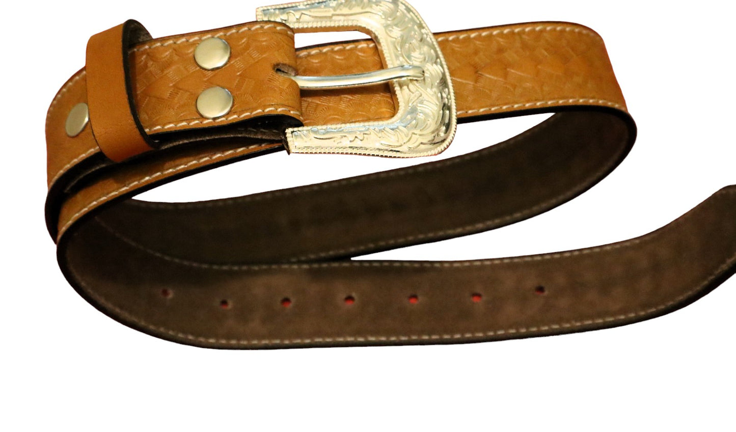 Mens Brown  Belt Leather With arrow embossed design