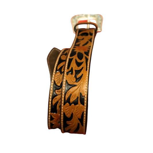 Mens Floral Embossed Western Leather Belt