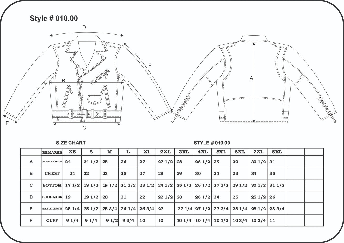 SIZE CHART
